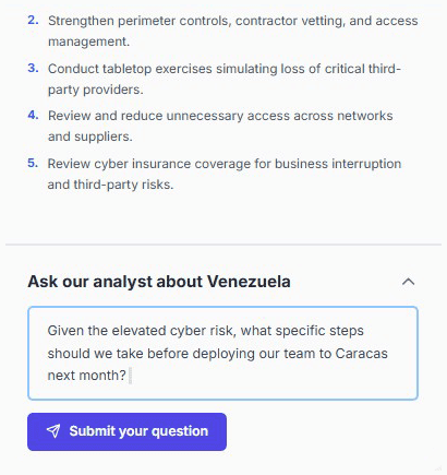 Mobile Ask an Analyst interface showing report and question submission area.